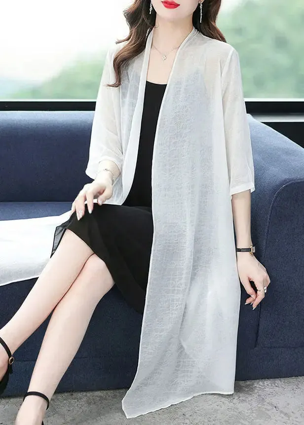 Loose White V Neck Solid Thin Silk Cardigans Summer LY8075