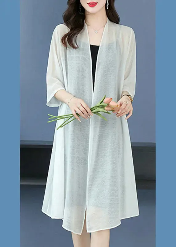 Loose White V Neck Solid Thin Silk Cardigans Summer LY8075