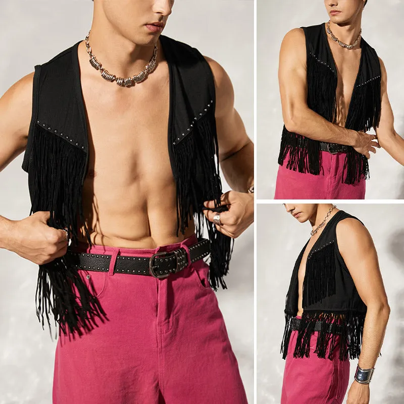 Mens Fringe Detail Front Open Waistcoat SKUJ31214