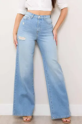 Mini Distress Wide Leg Jeans