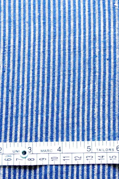 Moralfibre 100% Cotton Handspun Handwoven Blue And Grey Stripe Fabric