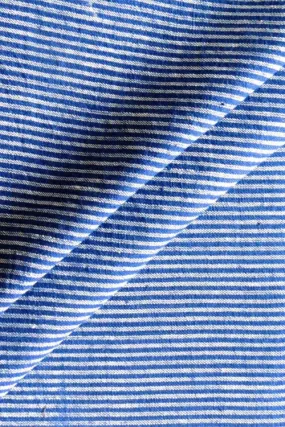 Moralfibre 100% Cotton Handspun Handwoven Blue And Grey Stripe Fabric