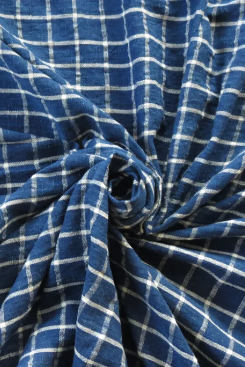 Moralfibre100% Cotton Handspun Natural Indigo Checks Fabric (0.5M)