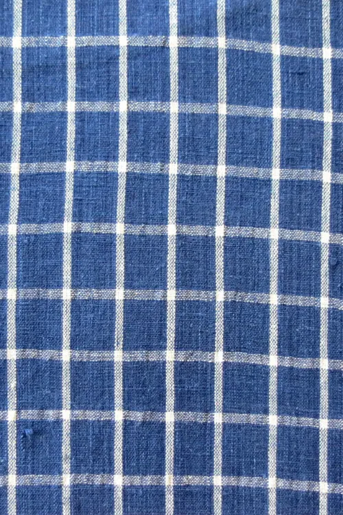 Moralfibre100% Cotton Handspun Natural Indigo Checks Fabric (0.5M)