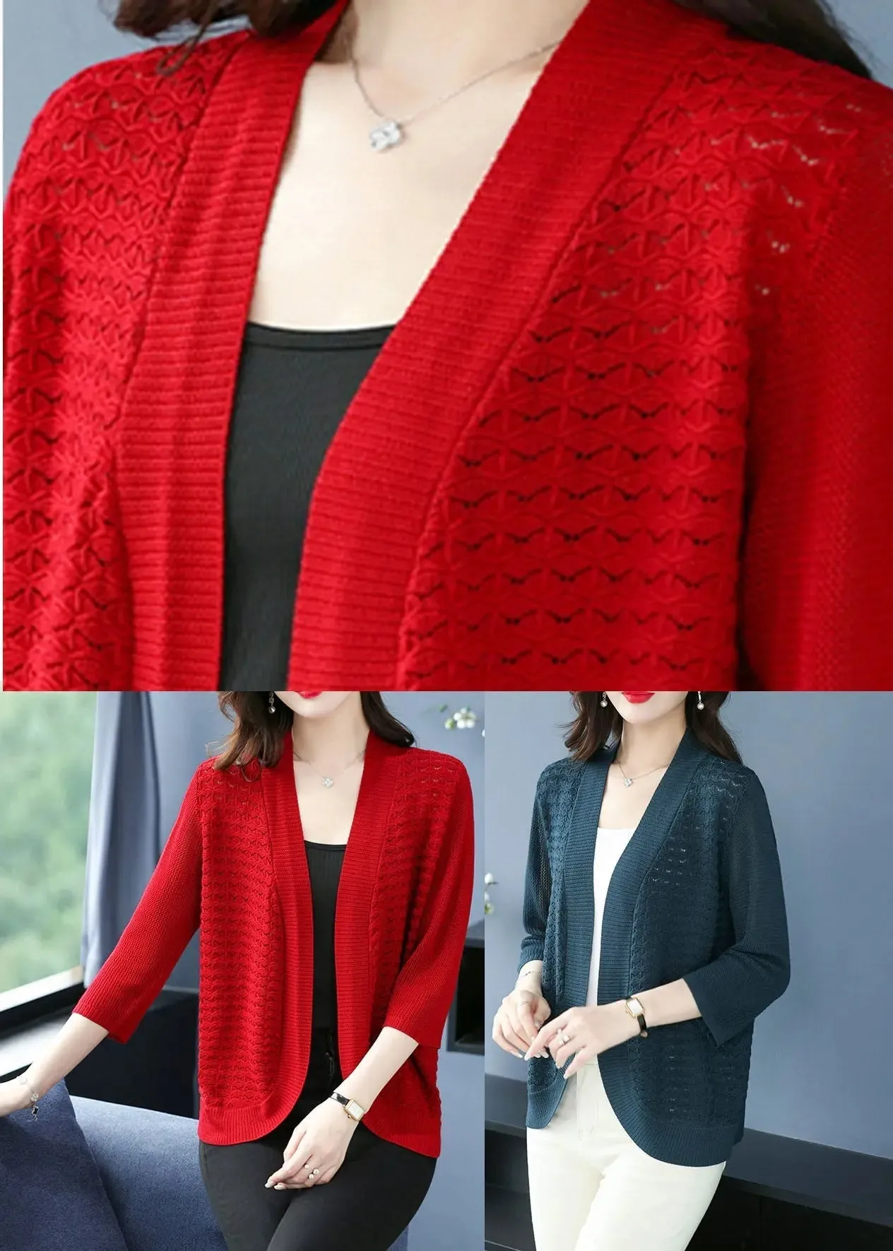 Mulberry Hollow Out Cozy Thin Ice Size Knit Cardigan Summer LY8120