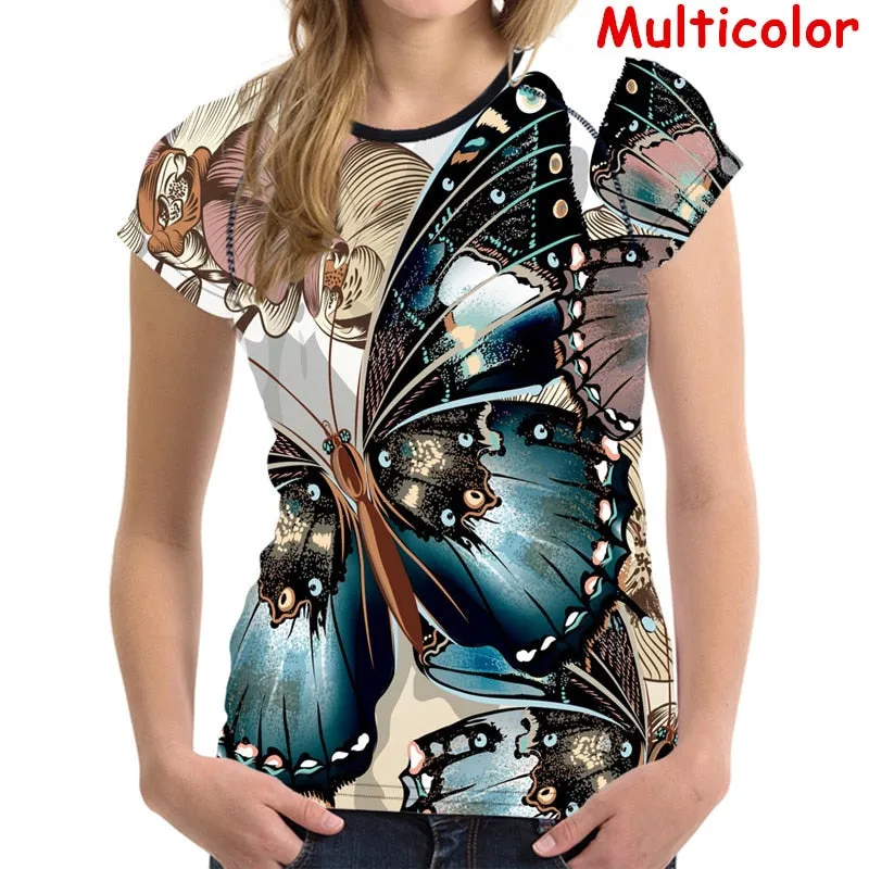 Novelty Butterfly 3d Printed woman Short sleeve fashion Soft Comfort tops summer t-shirt