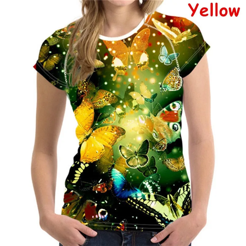 Novelty Butterfly 3d Printed woman Short sleeve fashion Soft Comfort tops summer t-shirt