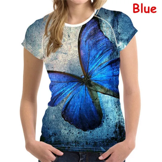 Novelty Butterfly 3d Printed woman Short sleeve fashion Soft Comfort tops summer t-shirt