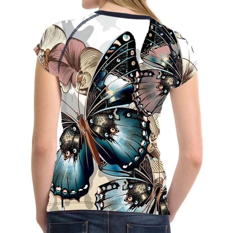 Novelty Butterfly 3d Printed woman Short sleeve fashion Soft Comfort tops summer t-shirt