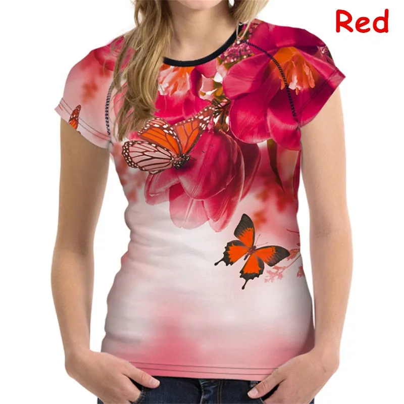 Novelty Butterfly 3d Printed woman Short sleeve fashion Soft Comfort tops summer t-shirt