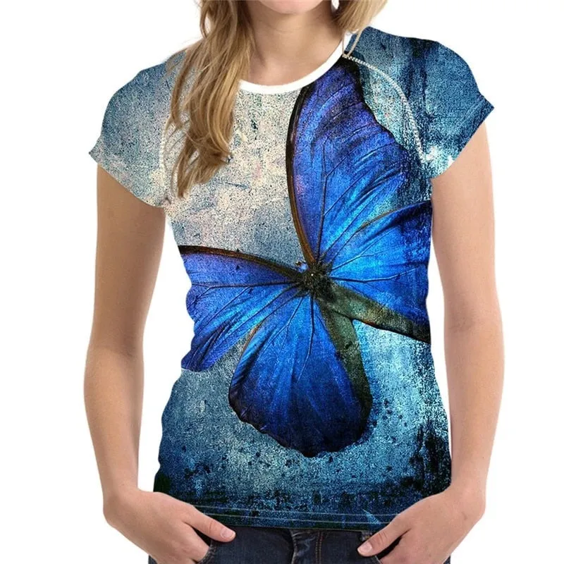 Novelty Butterfly 3d Printed woman Short sleeve fashion Soft Comfort tops summer t-shirt