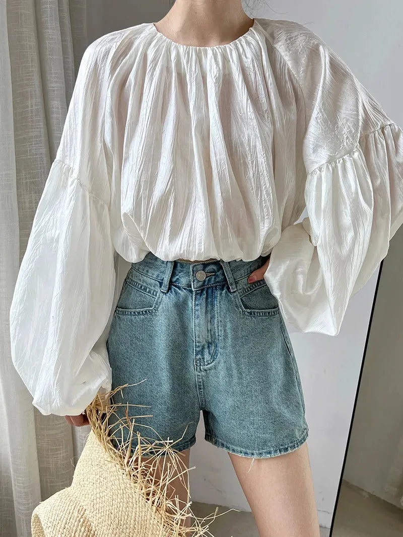 Off Shoulder Mesh Embroidered Satin Blouse