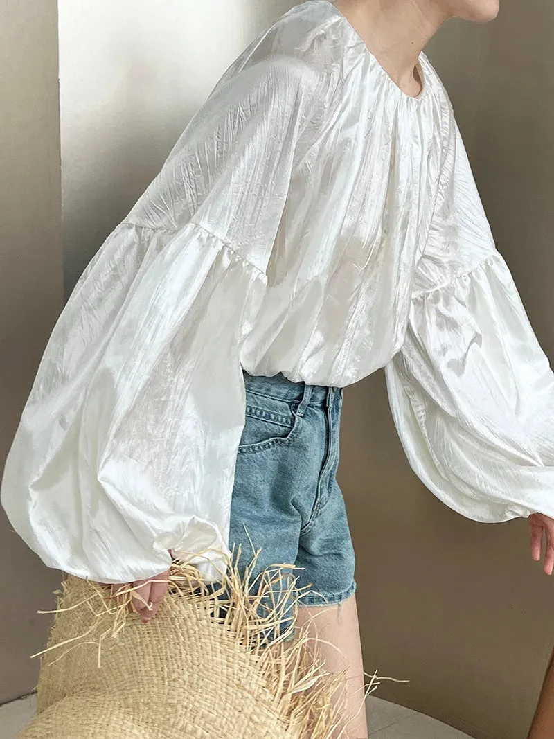 Off Shoulder Mesh Embroidered Satin Blouse