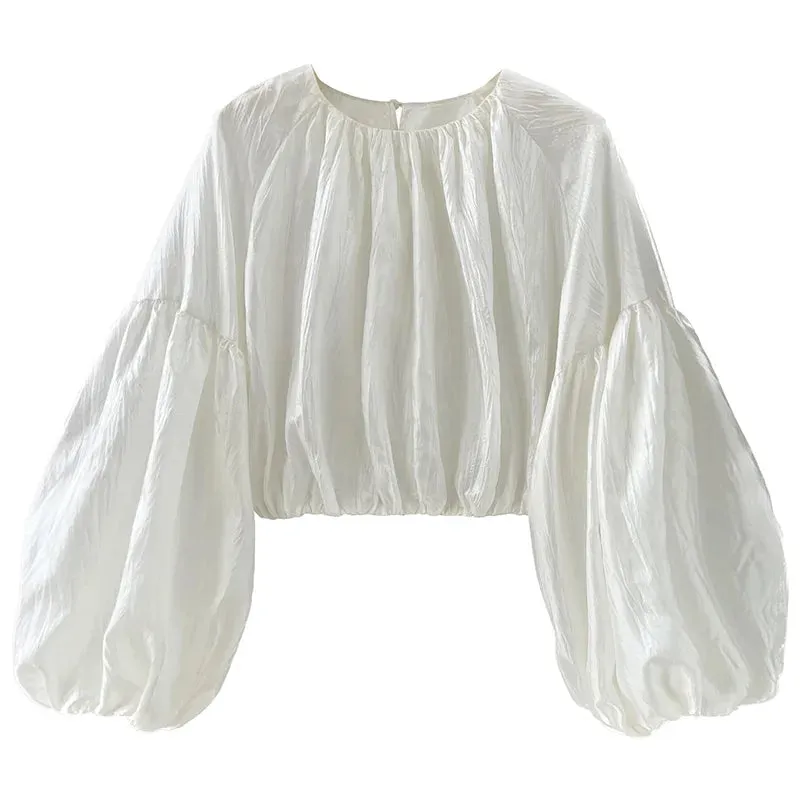 Off Shoulder Mesh Embroidered Satin Blouse