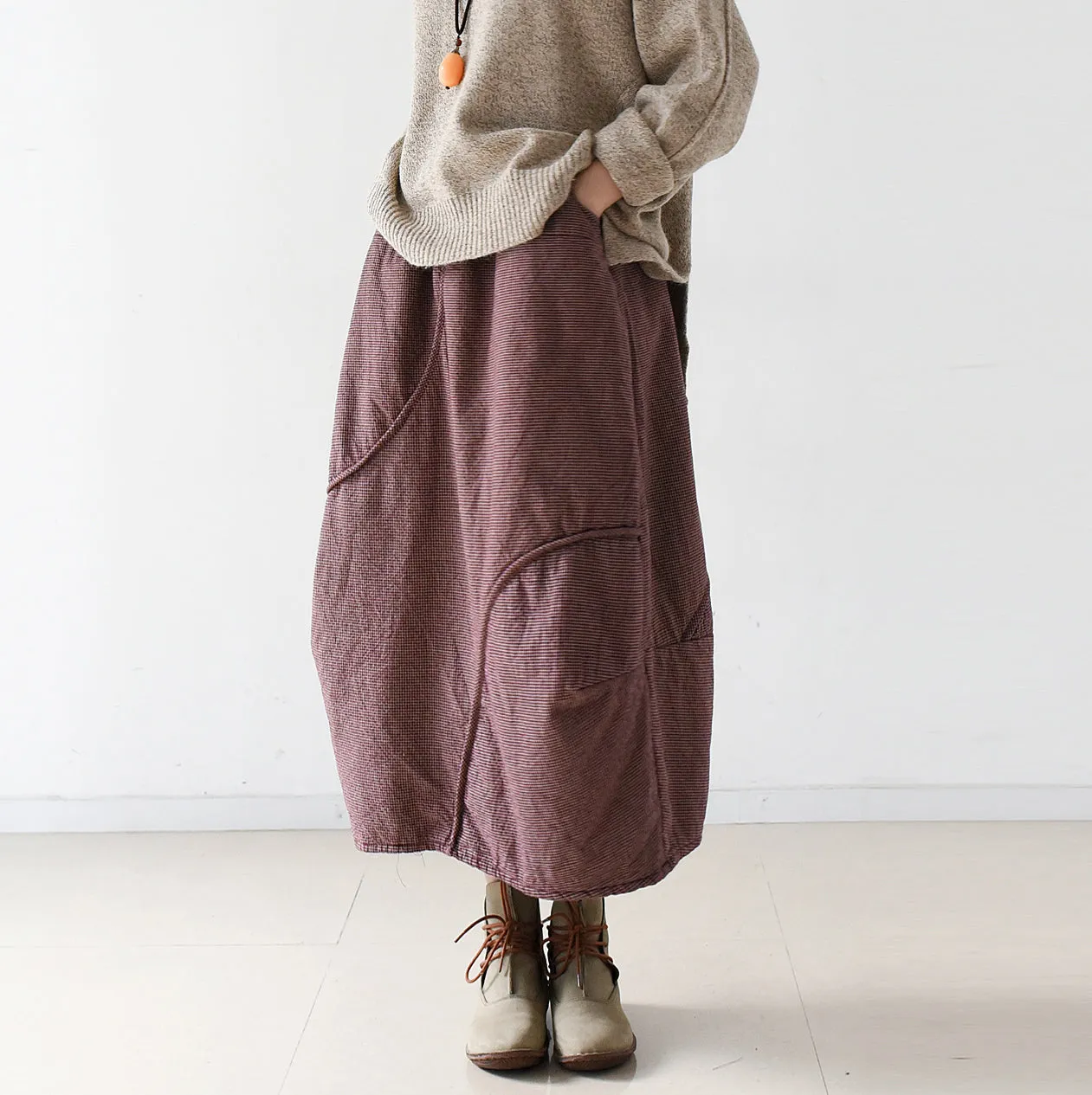 Padded Spring Winter Women Skirts thick Linen Cotton Skirts ATM962322