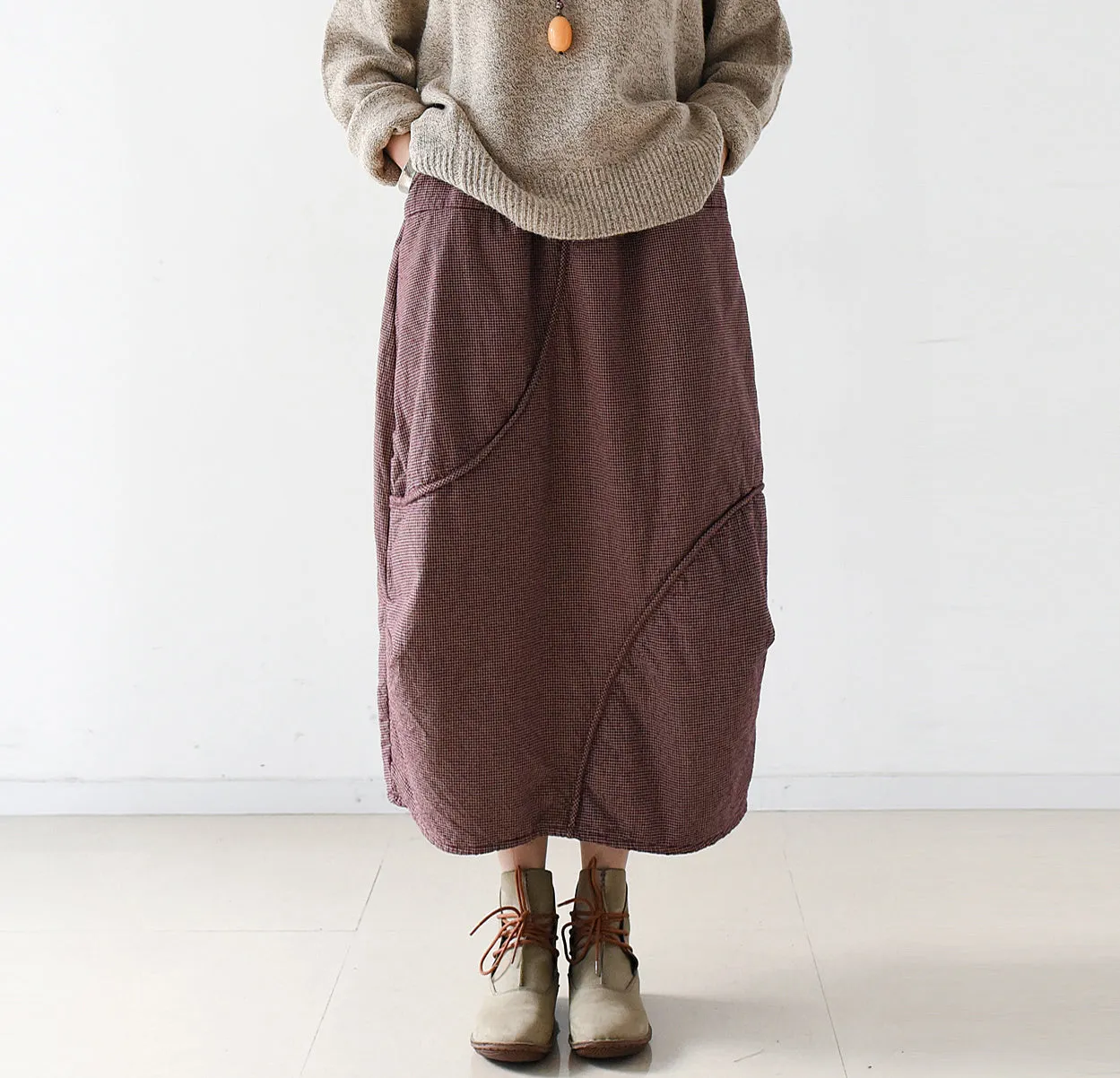 Padded Spring Winter Women Skirts thick Linen Cotton Skirts ATM962322