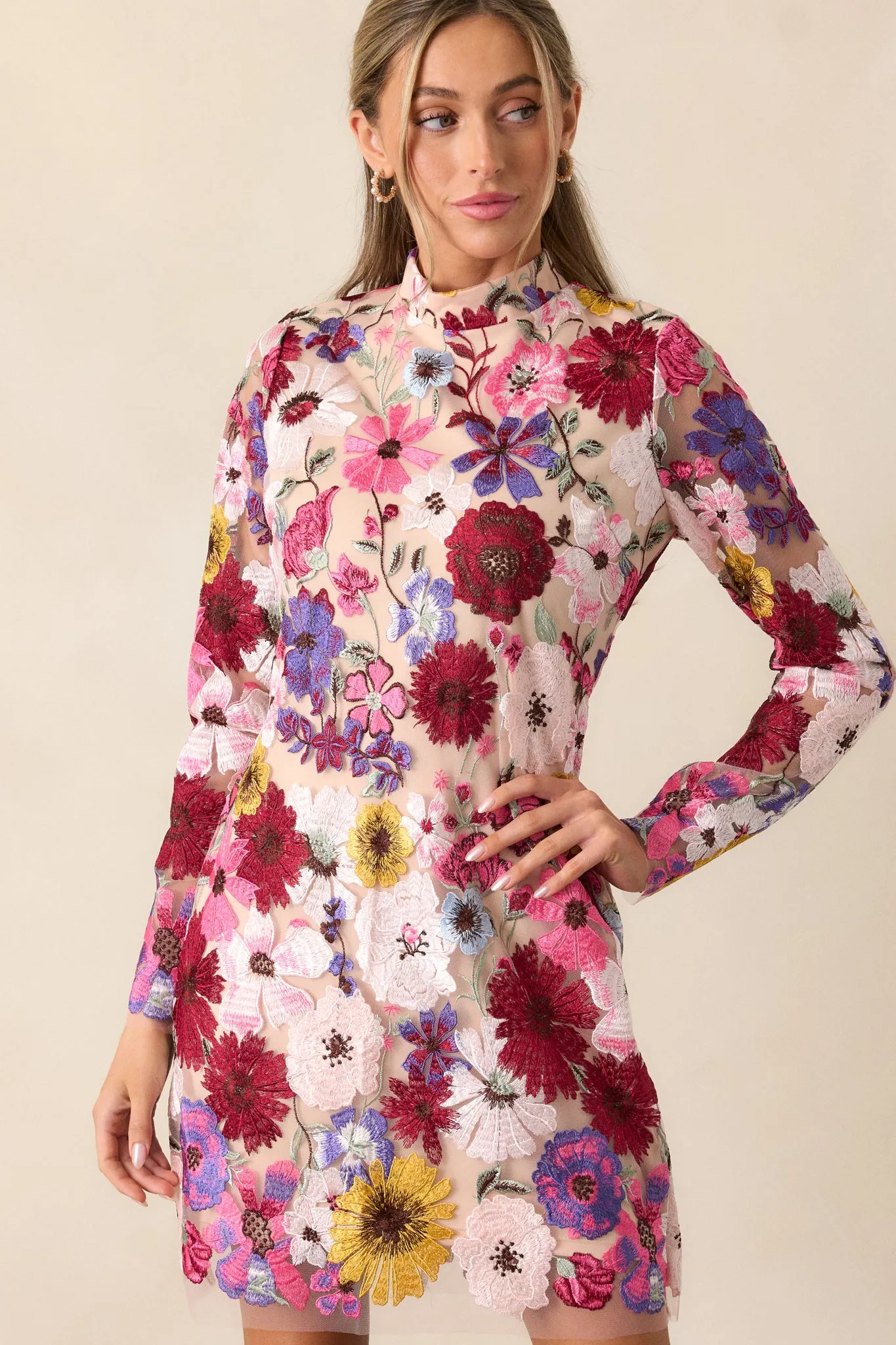 Petals Of Time Fuchsia Multi Floral Mini Dress