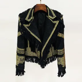 Pre Order:  Gold Studs Tassels Woolen Blazer