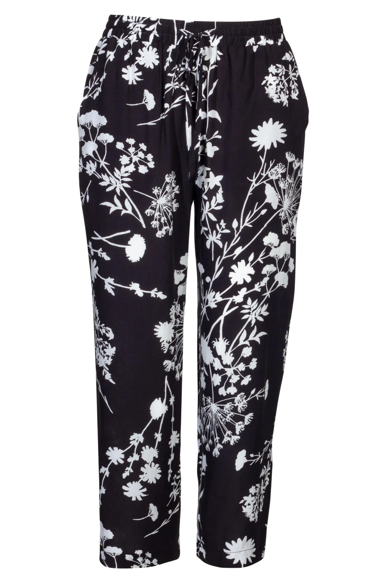 Printed Viscose Mid Calf Pants | BLACK WHITE SPRIG | 3369A1