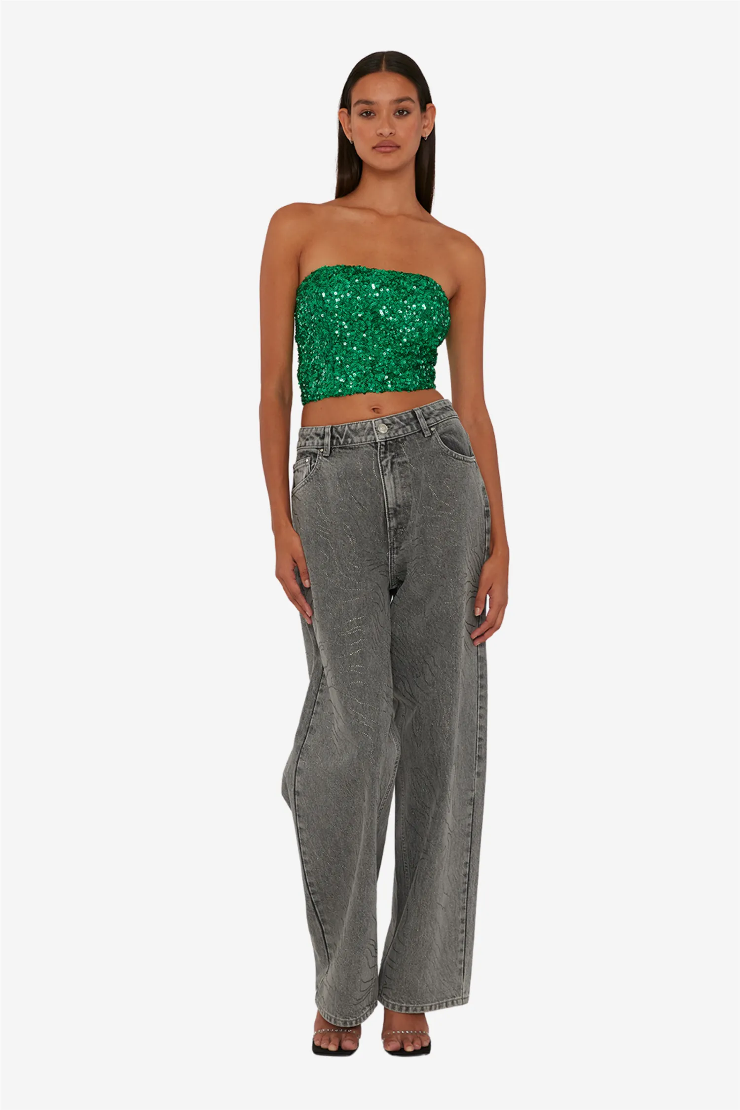 Rhinestone Wide Leg Jeans