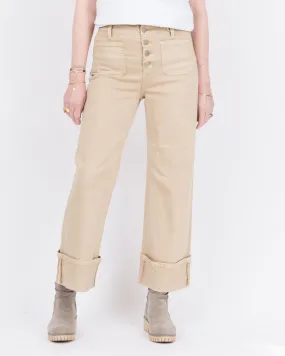 Risen High Rise Wide Leg Front Patch Pocket Cuffed Pants - Latte