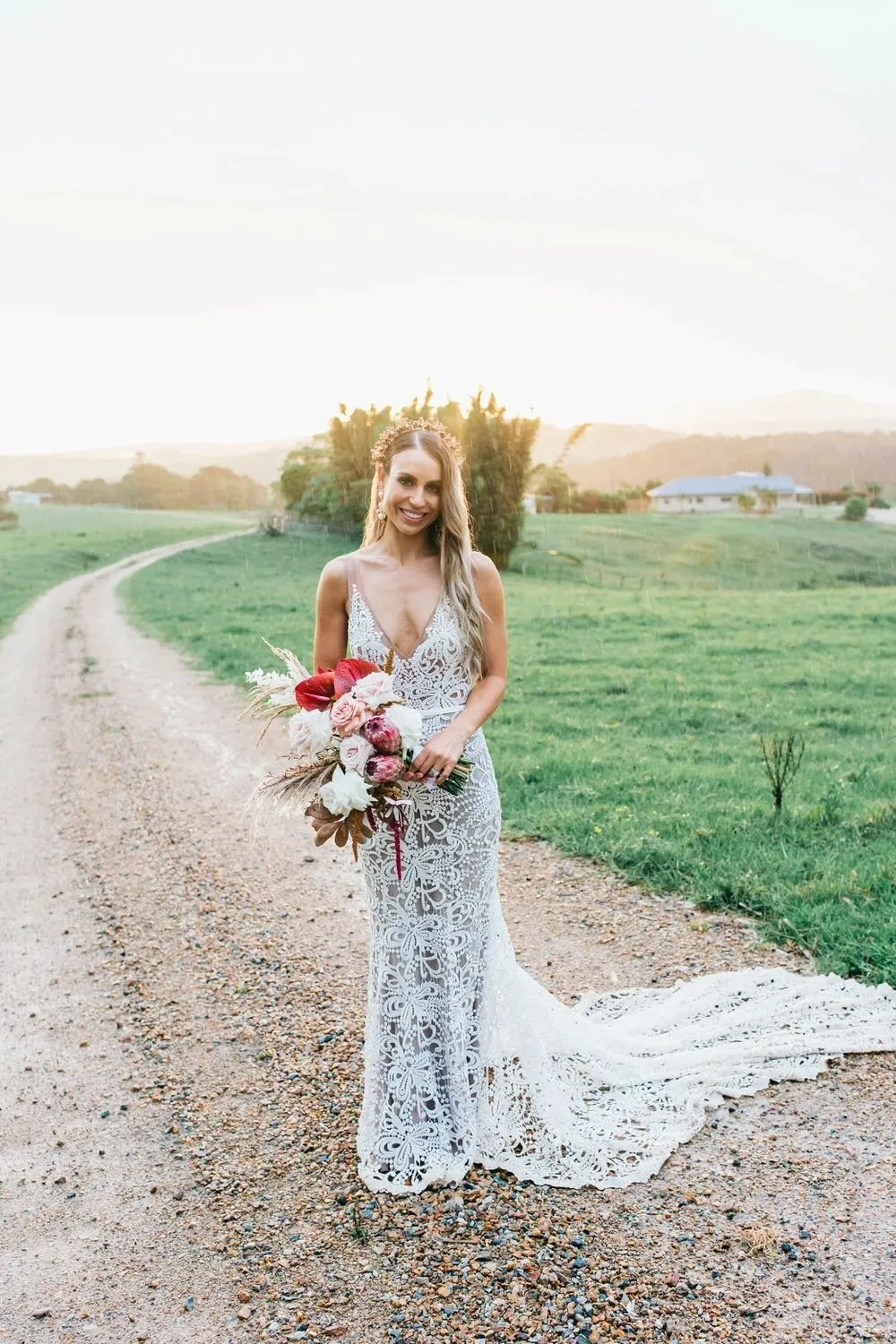 Rustic Lace Appliques V Neck Mermaid Wedding Dresses, Long Bridal Dresses SWK15527