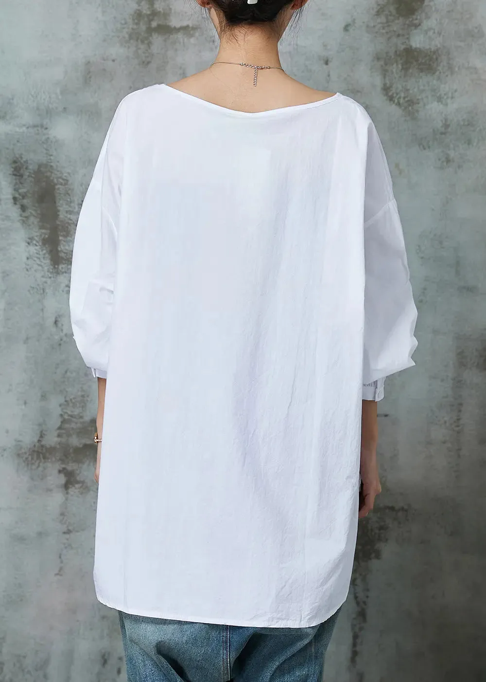 Simple White Oversized Print Cotton Blouses Spring JK1036