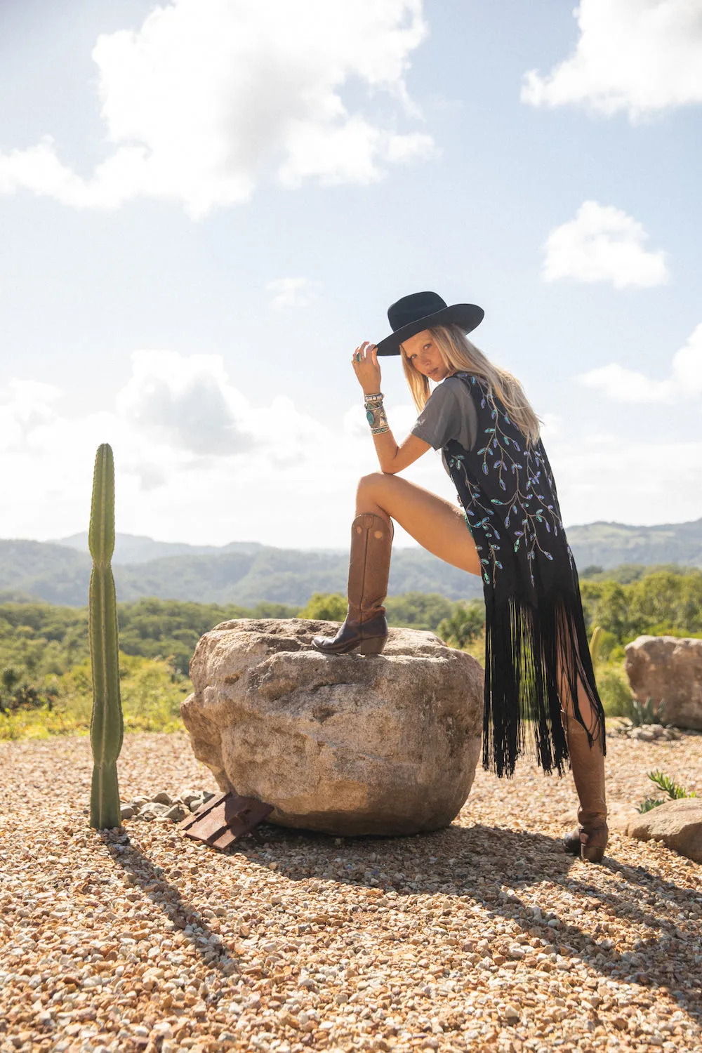 Smoke On The Water Beaded   Fringe Vest - Midnight