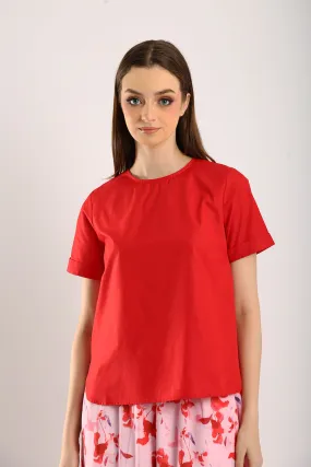 Surin Folded Cuff Blouse in Red