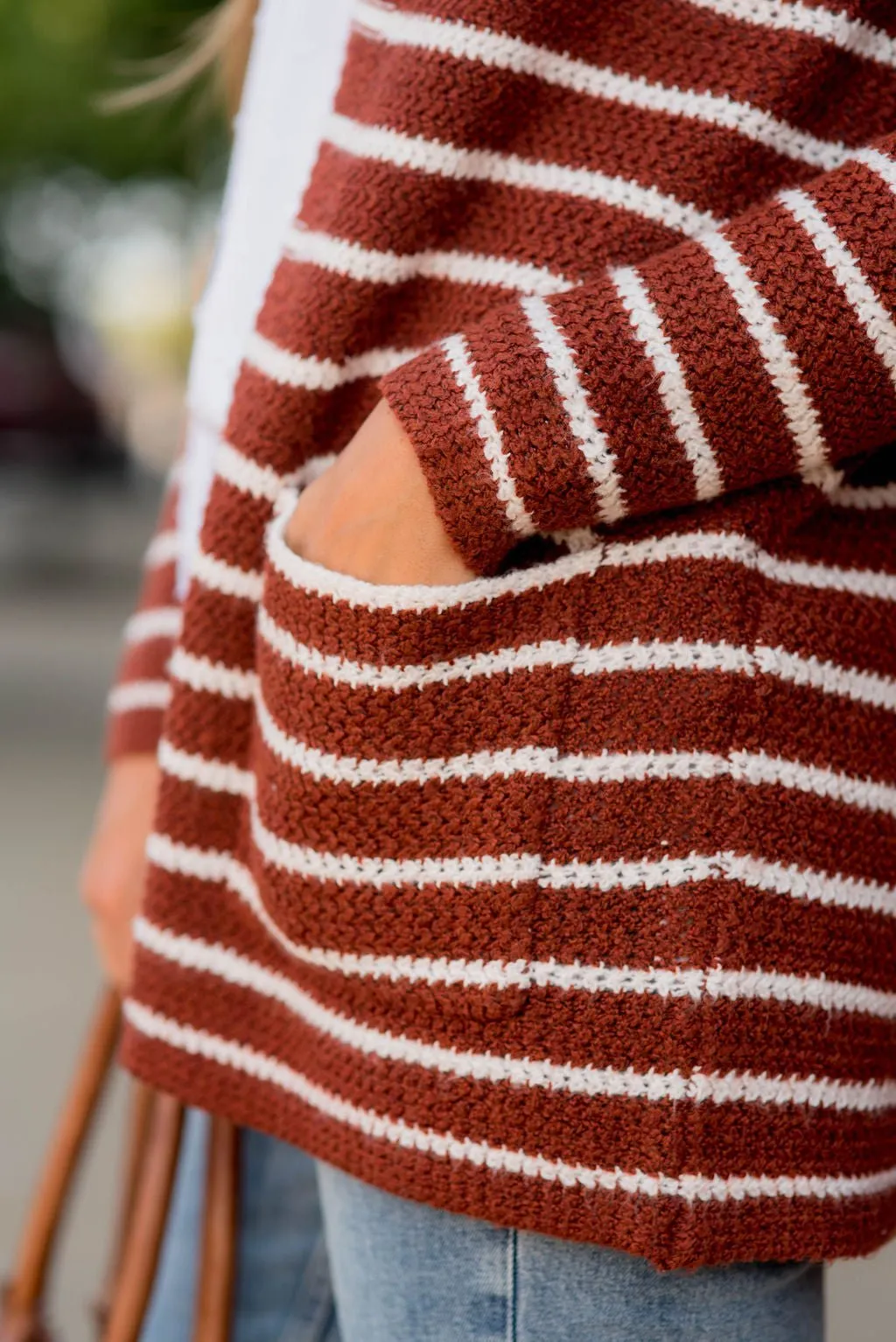 Thin Striped Knit Tunic Cardigan