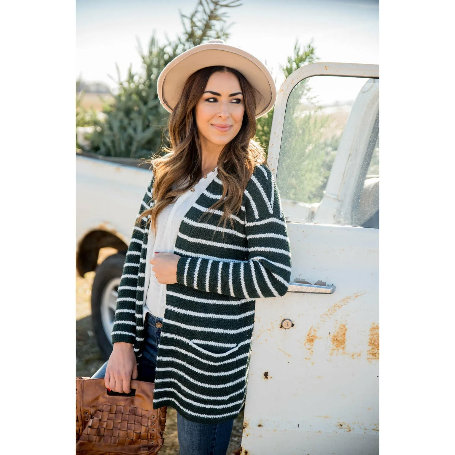 Thin Striped Knit Tunic Cardigan