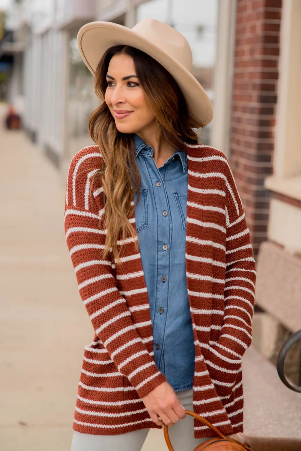 Thin Striped Knit Tunic Cardigan