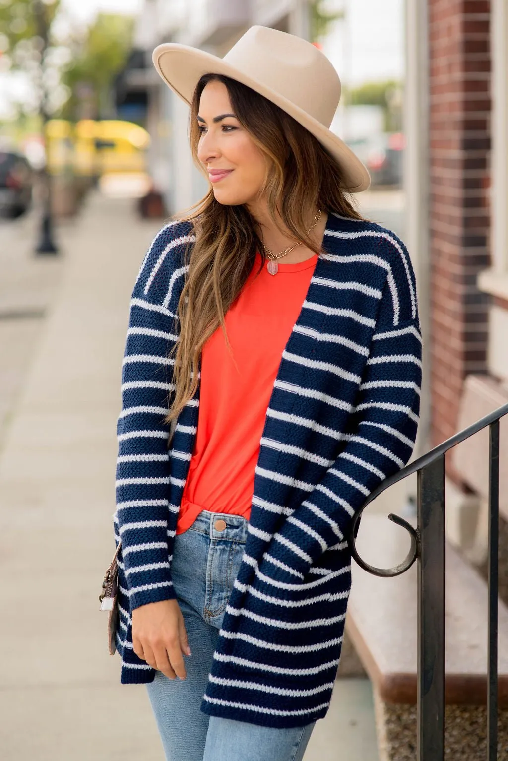 Thin Striped Knit Tunic Cardigan