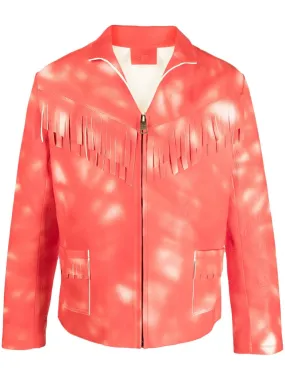 Tie Dye-Print Leather Jacket