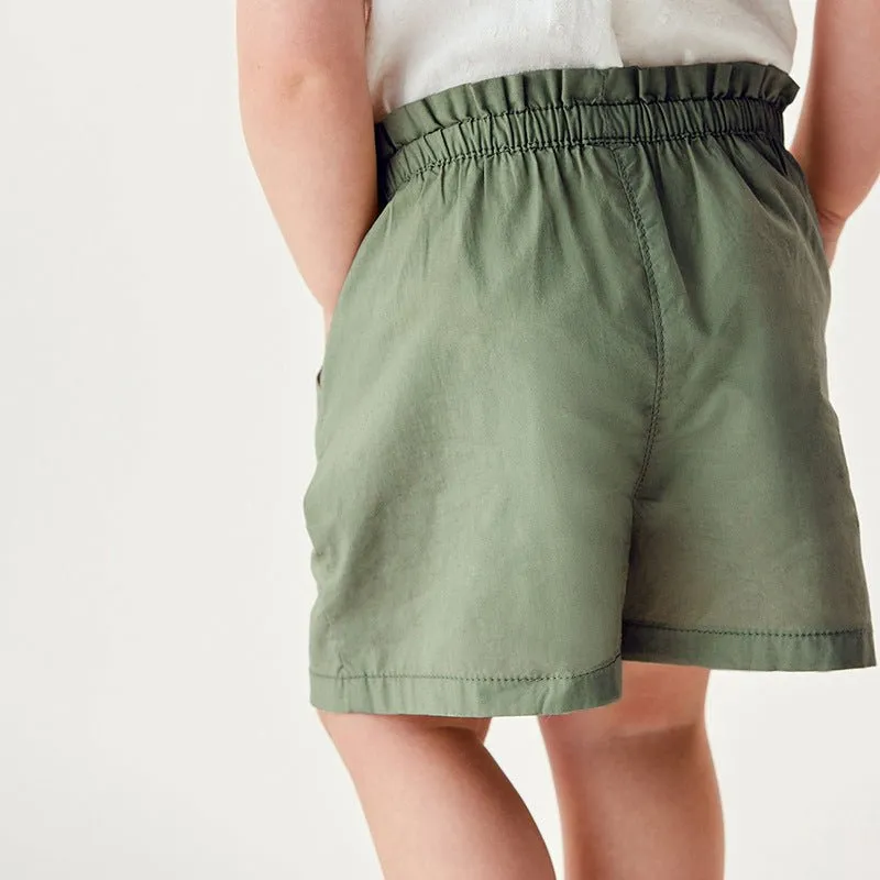 Toddler/Kid Girl's Green Cotton Shorts with Two Pockets