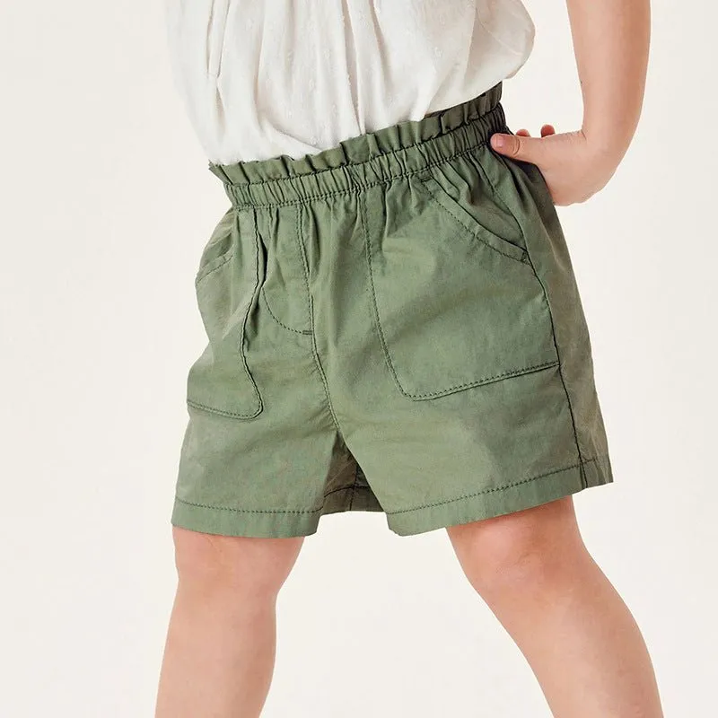 Toddler/Kid Girl's Green Cotton Shorts with Two Pockets