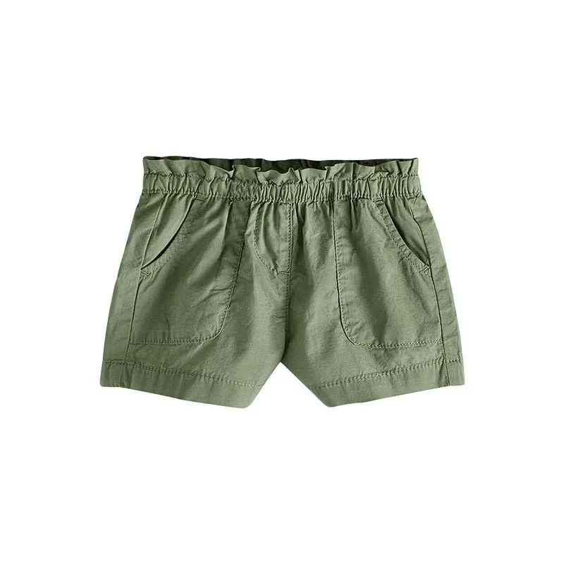 Toddler/Kid Girl's Green Cotton Shorts with Two Pockets