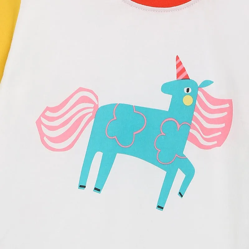 Toddler/Kid Girl's Unicorn Design White T-shirt with Shorts Set