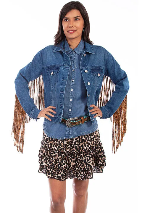 Up To No Good Leopard Fringe Denim Jacket (DS)