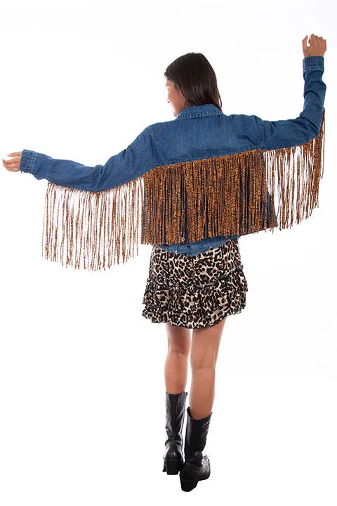 Up To No Good Leopard Fringe Denim Jacket (DS)