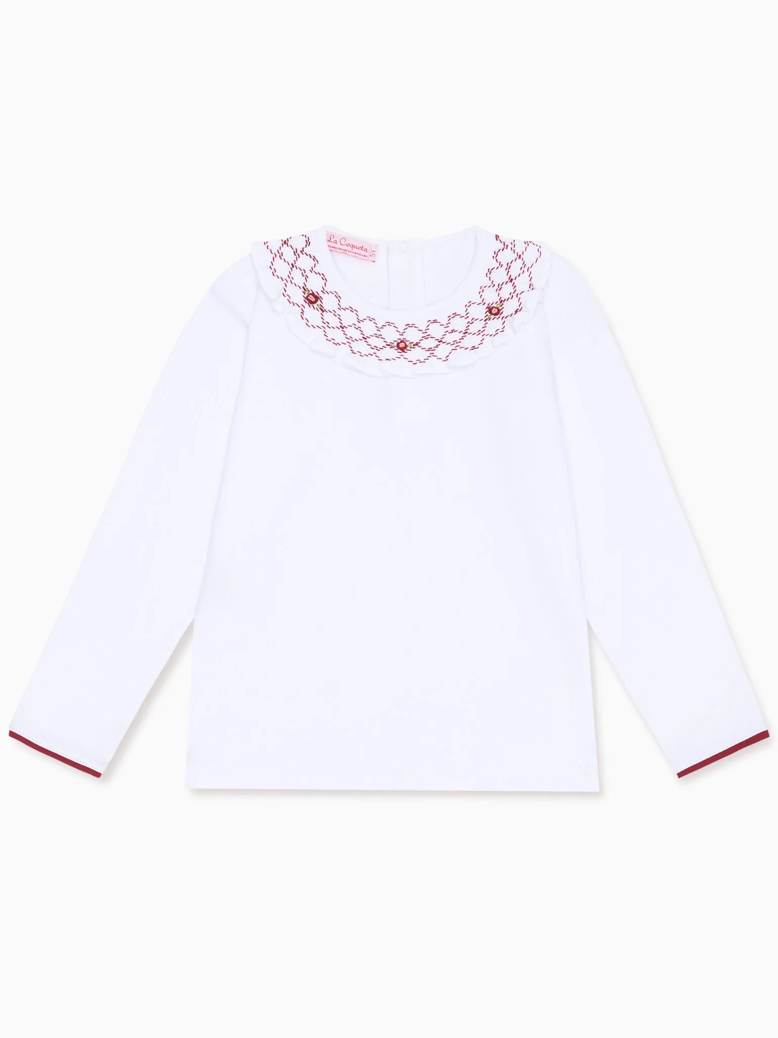 White Liliana Long Sleeve Girl Hand-Smocked Top