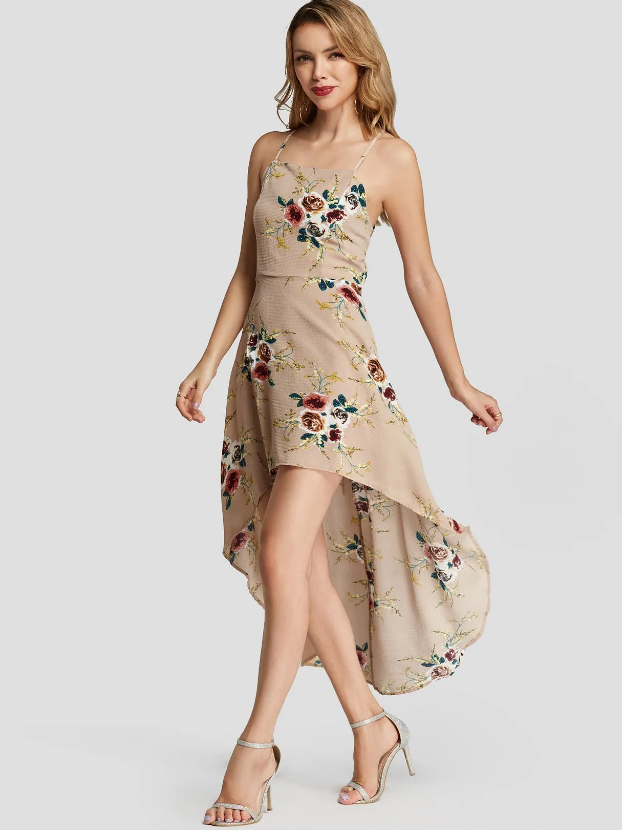 Wholesale Bateau Sleeveless Floral Print Dresses