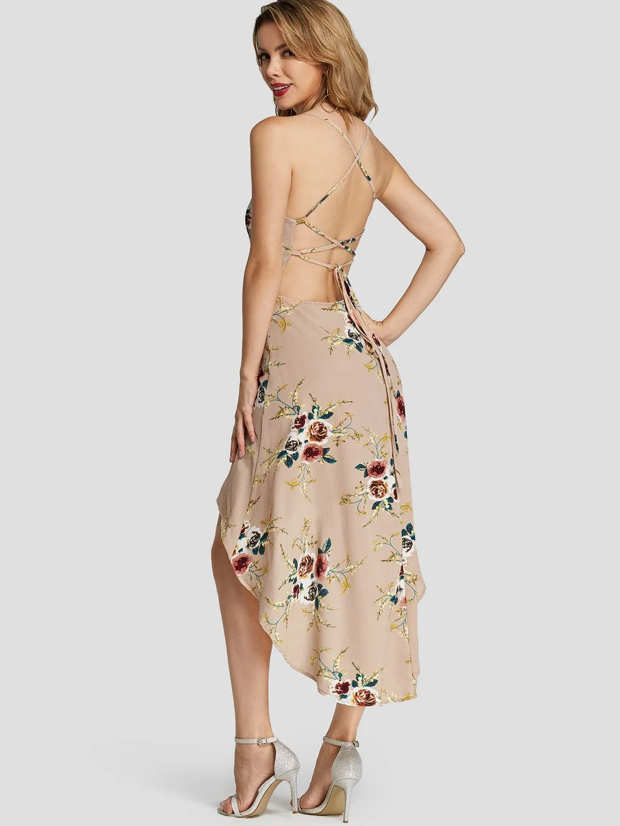 Wholesale Bateau Sleeveless Floral Print Dresses