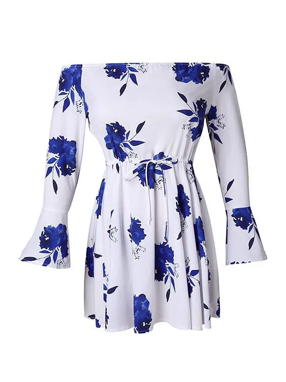 Wholesale Off The Shoulder Long Sleeve Floral Print Dresses