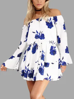 Wholesale Off The Shoulder Long Sleeve Floral Print Dresses