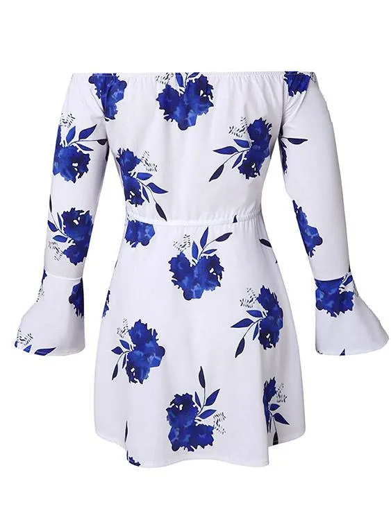 Wholesale Off The Shoulder Long Sleeve Floral Print Dresses