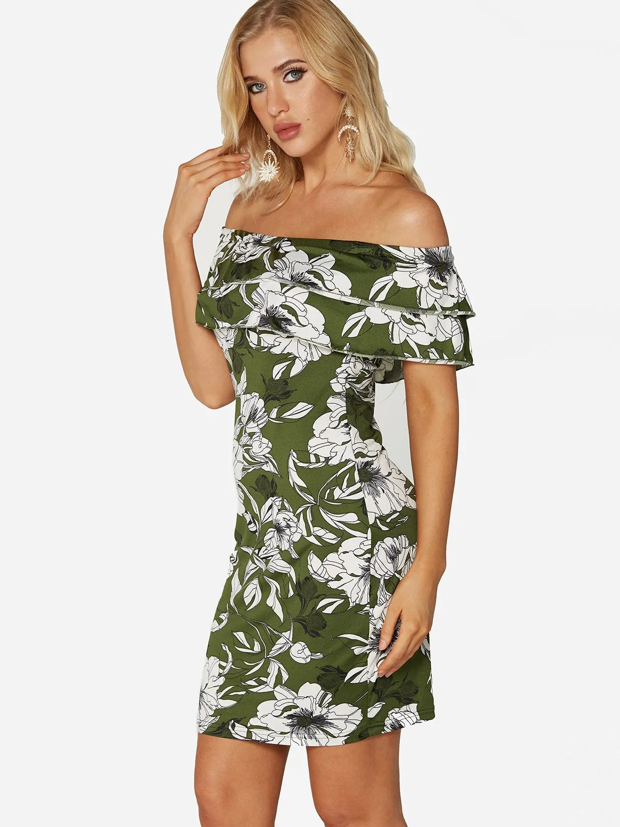 Wholesale Off The Shoulder Short Sleeve Floral Print Bodycon Dresses