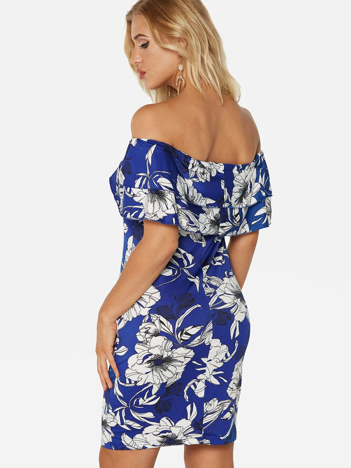 Wholesale Off The Shoulder Short Sleeve Floral Print Bodycon Dresses