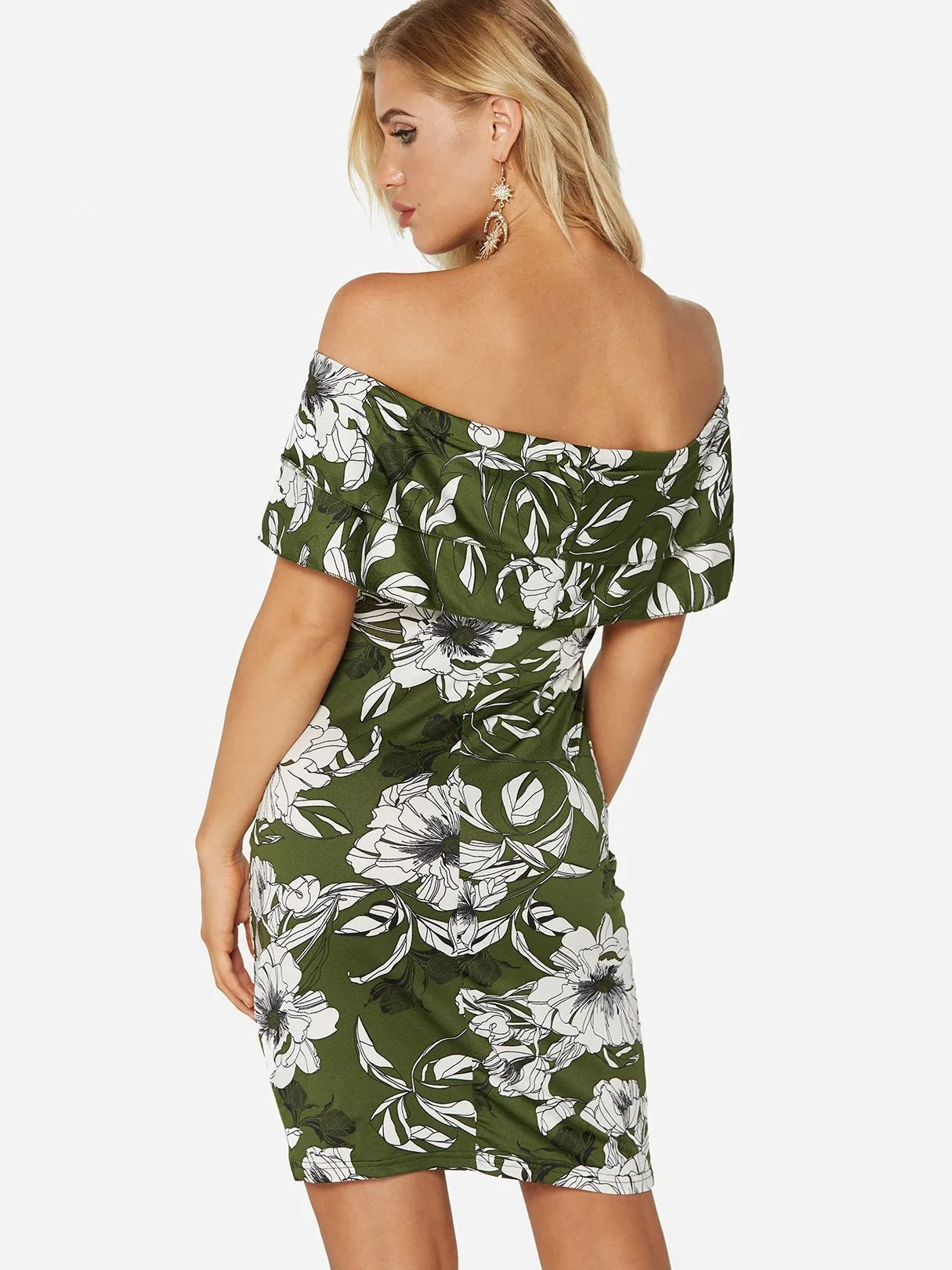 Wholesale Off The Shoulder Short Sleeve Floral Print Bodycon Dresses