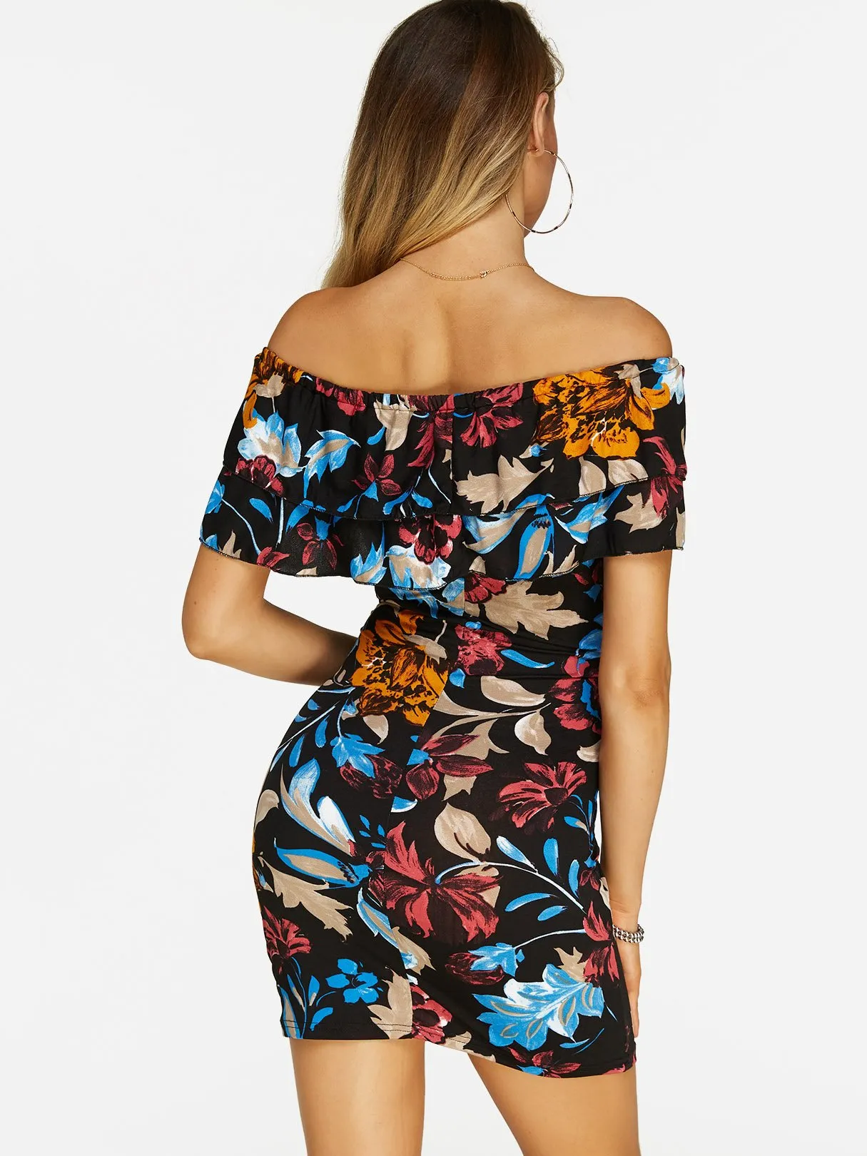 Wholesale Off The Shoulder Short Sleeve Floral Print Bodycon Dresses